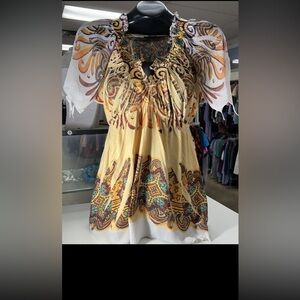 One World Live And Let Live Women’s Blouse Size M Bohemian Paisley Peasant